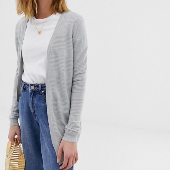 Light grey striped oversized open front cardigan